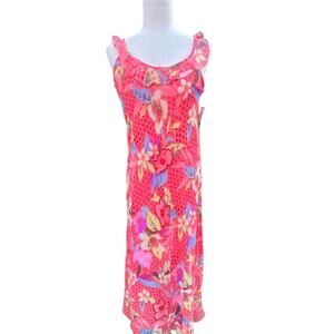 Chaudry KC Maxi Dress Hawaiian Pink Floral Long Ruffled Sleeveless Medium NEW
